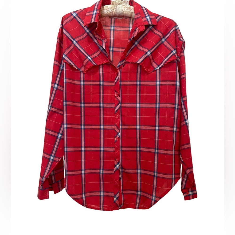 Vintage Red, Blue and Gold-Striped Western Shirt, Size Medium
